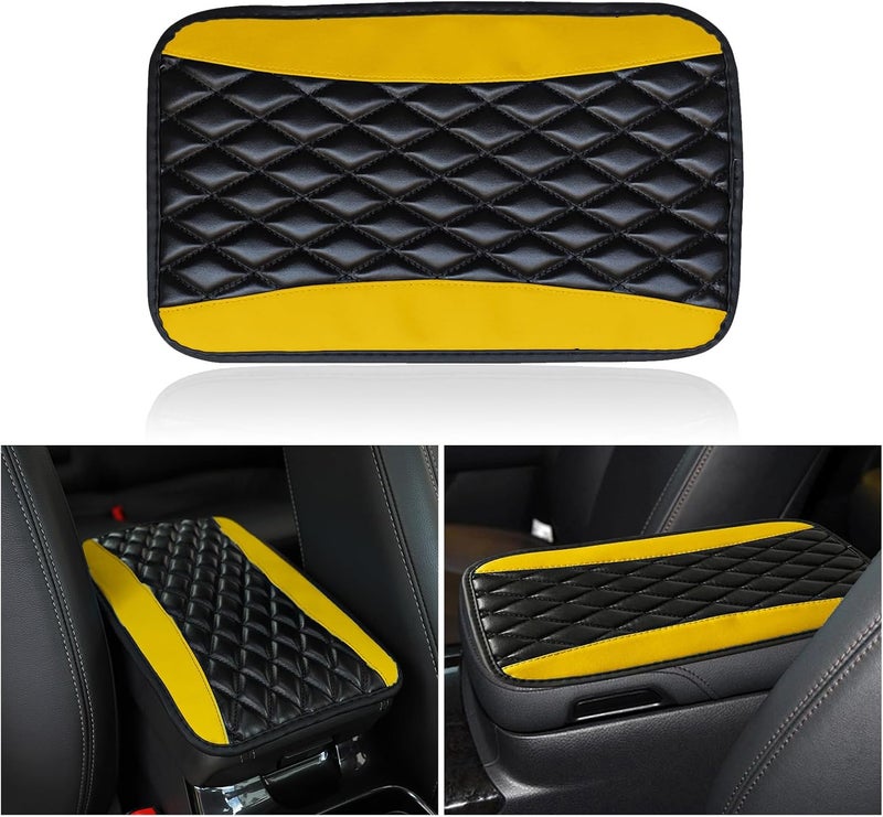 Couslcd Auto Center Console Pad, Universal Waterproof Armrest Seat Box Cover, Car Interior Accessories, Leather Auto Armrest Cover Protector for Most Vehicle, SUV, Truck (Yellow) - Image 1